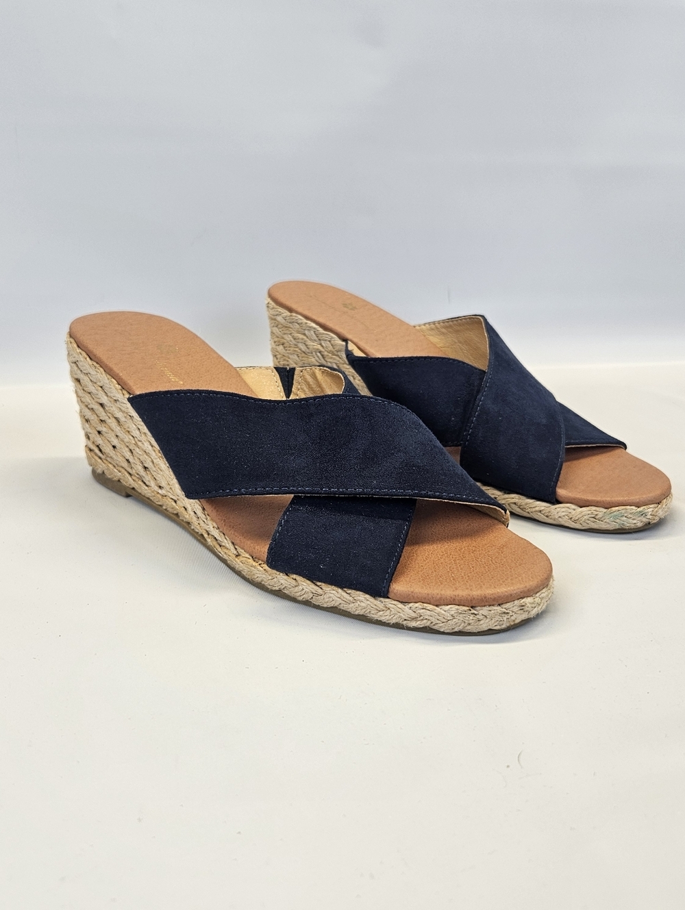 Tommy Bahama Stacey Wedges Raffia Espadrilles Navy Blue Open Toe Womens 9